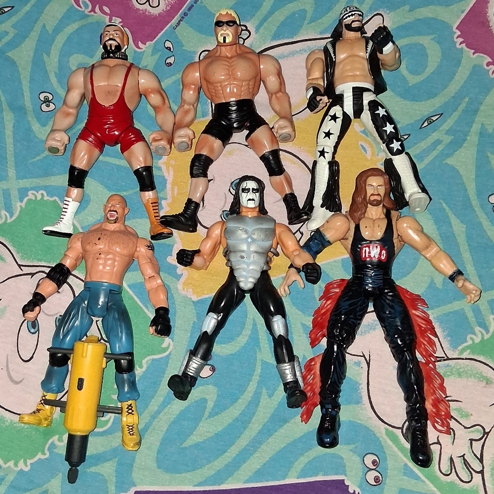 WCW Vintage Figure Bundle Toy Lot WWE WWF Wrestling Sting Macho Man Steiner Bros